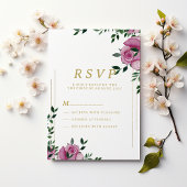 Waterverf lila groen gouden bloem RSVP Kaart