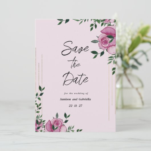 Waterverf lila groen gouden bloemige Bewaar de Dat Kaart (Staand voorkant)