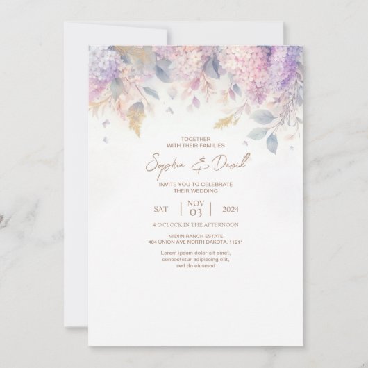 Waterverf Lila huwelijksuitnodiging Kaart (Voorkant)