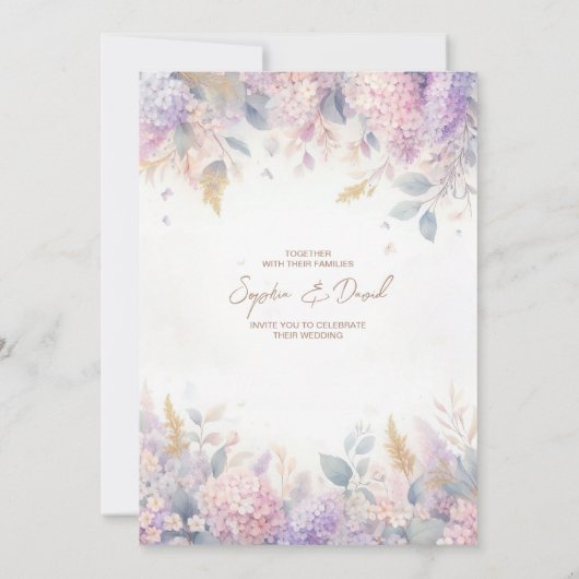 Waterverf Lila huwelijksuitnodiging Kaart (Achterkant)