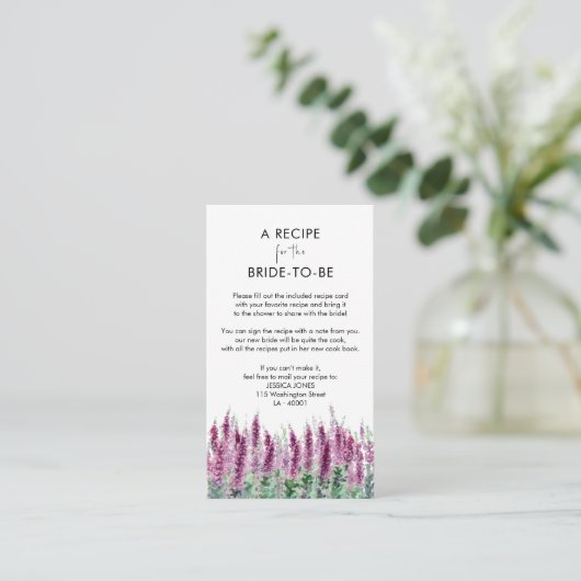Waterverf lila lavendel BruidsShower Recept Kaart (Staand voorkant)
