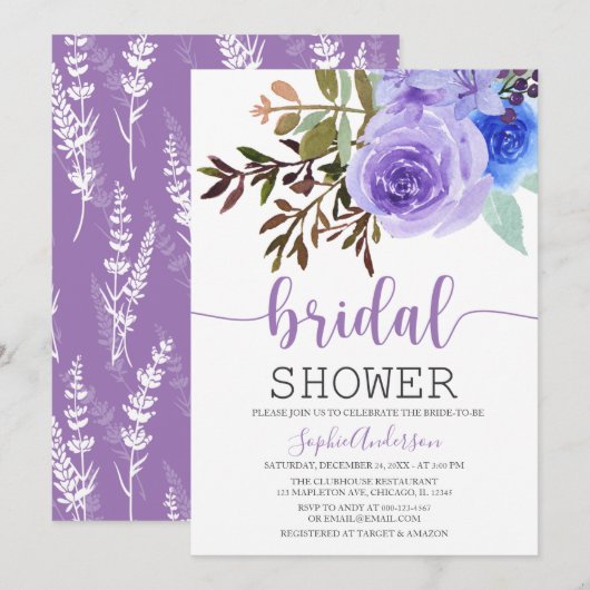  Waterverf Lila Lavender Floral Vrijgezellenfeest Kaart (Voorkant / Achterkant)