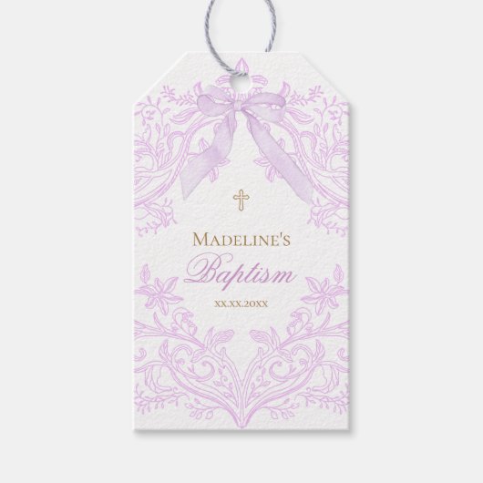 waterverf lila paars Doop Cadeaulabel (Voorkant)