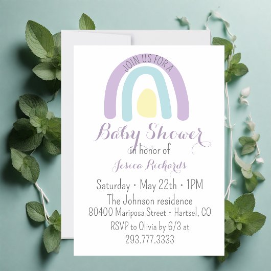 Waterverf lila regenboogBaby shower Kaart