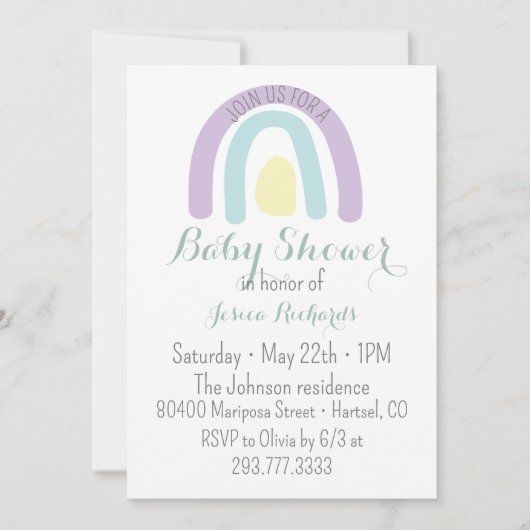 Waterverf lila regenboogregenboog Baby shower Kaart (Voorkant)