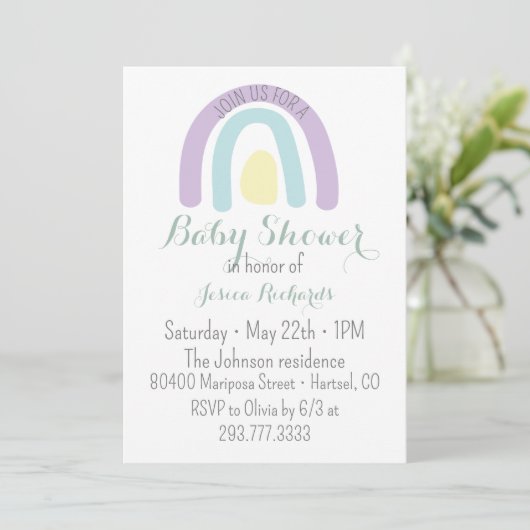 Waterverf lila regenboogregenboog Baby shower Kaart (Staand voorkant)