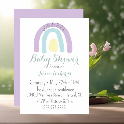 Waterverf lila regenboogregenboog Baby shower Kaart