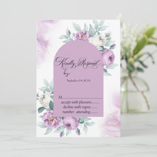 Waterverf Lila Rozen Polka Dots RSVP Kaart (Staand voorkant)