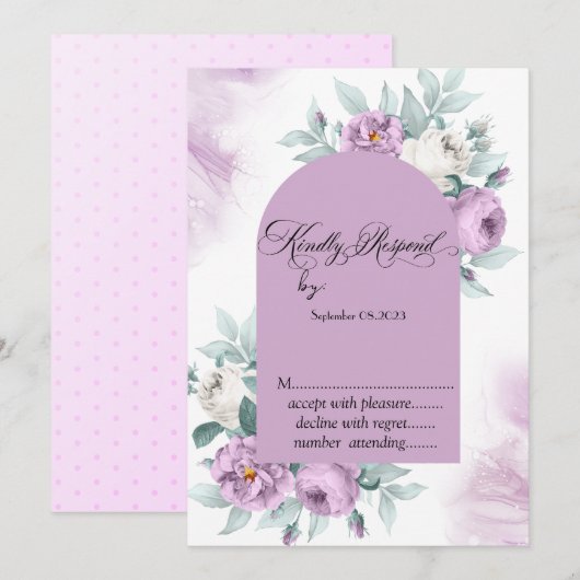 Waterverf Lila Rozen Polka Dots RSVP Kaart (Voorkant / Achterkant)