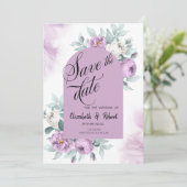 Waterverf Lila Rozen Polka Dots Save the Date (Staand voorkant)