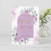 Waterverf Lila Rozen Polka Dots Wedding Kaart (Staand voorkant)