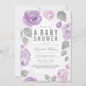 Waterverf Lila Rozen Romantisch Baby shower uitnod Kaart (Voorkant)