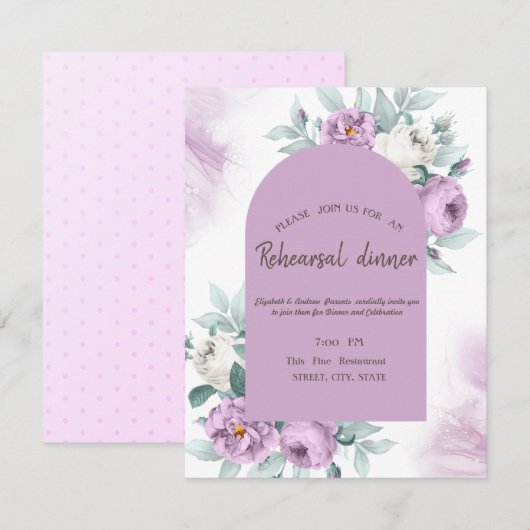 Waterverf Lila Rozen Stippen Kaart (Voorkant / Achterkant)