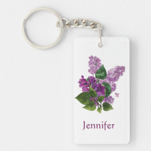 Waterverf Lila Tuinbloem Custom Name Sleutelhanger