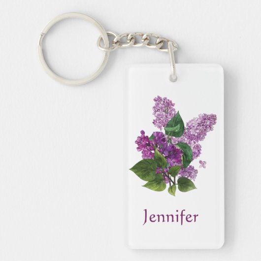 Waterverf Lila Tuinbloem Custom Name Sleutelhanger (Voorkant)