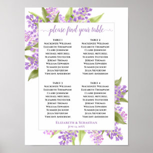 Waterverf Lilacs 4 Table Wedding Seating Chart Poster