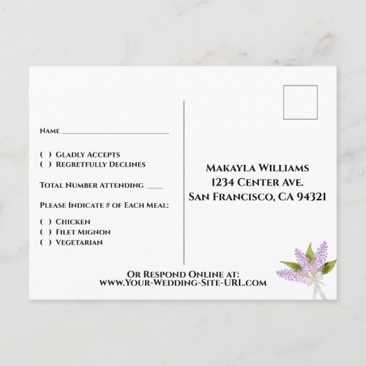 Waterverf Lilacs Boeket Elegant Bruiloft RSVP Briefkaart (Achterkant)
