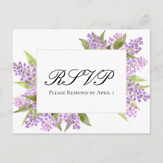 Waterverf Lilacs Boeket Elegant Bruiloft RSVP Briefkaart (Voorkant)