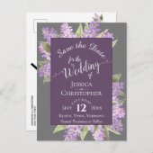 Waterverf Lilacs Boho Bruiloft Save the Date Grey Aankondigingskaart (Voorkant / Achterkant)