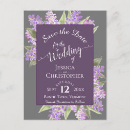 Waterverf Lilacs Boho Bruiloft Save the Date Grey Aankondigingskaart