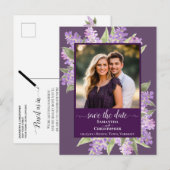 Waterverf Lilacs Bruiloft Bewaar de datum Foto Pru Aankondigingskaart (Voorkant / Achterkant)
