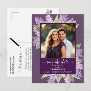 Waterverf Lilacs Bruiloft Bewaar de datum Foto Pru Aankondigingskaart
