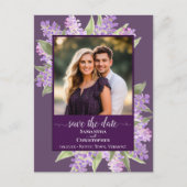 Waterverf Lilacs Bruiloft Bewaar de datum Foto Pru Aankondigingskaart (Voorkant)