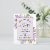 Waterverf Lilacs Bruiloft Save the Date Lavendel Aankondigingskaart (Staand voorkant)