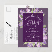 Waterverf Lilacs Bruiloft Save the Date Paarse Aankondigingskaart (Voorkant / Achterkant)