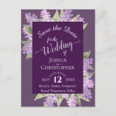 Waterverf Lilacs Bruiloft Save the Date Paarse Aankondigingskaart (Voorkant)