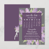 Waterverf Lilacs & Calendar Dusty Paars Wedding Save The Date (Voorkant / Achterkant)