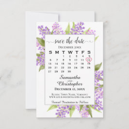 Waterverf Lilacs & Calendar Elegant Boho Wedding Save The Date