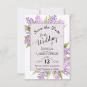 Waterverf Lilacs & Calligraphy Lavender Wedding Save The Date (Voorkant)