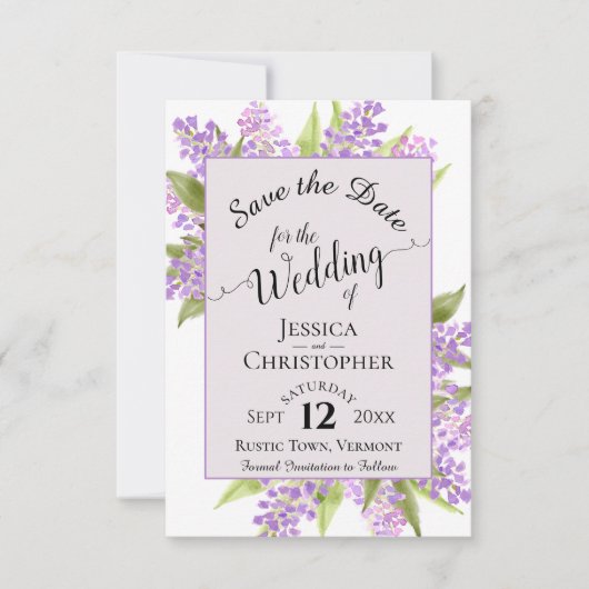 Waterverf Lilacs & Calligraphy Lavender Wedding Save The Date (Voorkant)