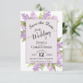Waterverf Lilacs & Calligraphy Lavender Wedding Save The Date (Staand voorkant)