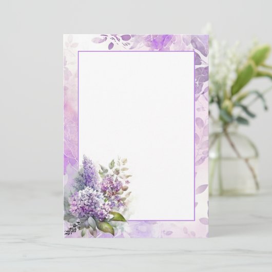 Waterverf Lilacs en Hydrangea Bloemenblanco Kaart (Staand voorkant)