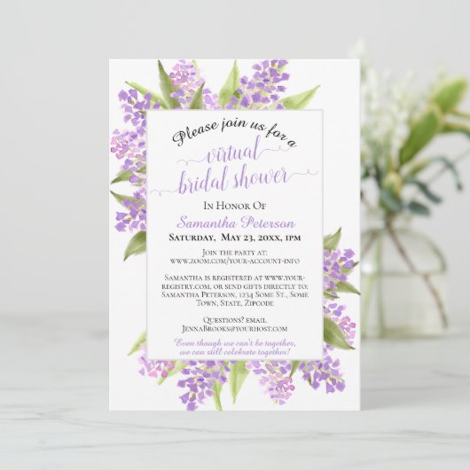 Waterverf Lilacs Floral Virtual Vrijgezellenfeest Kaart (Staand voorkant)