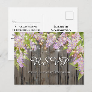 Waterverf Lilacs Met Hout & Lichten Bruiloft RSVP Briefkaart