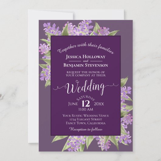 Waterverf Lilacs Plum Paarse Boho bruiloft Kaart (Voorkant)