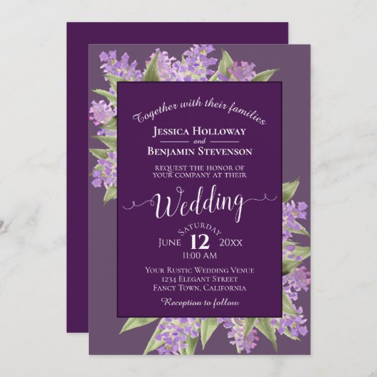 Waterverf Lilacs Plum Paarse Boho bruiloft Kaart (Voorkant / Achterkant)