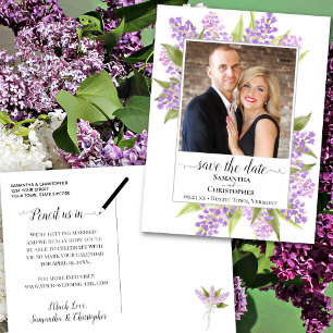 Waterverf Lilacs Wedding Save the Date Photo Aankondigingskaart