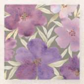 Waterverf Lila's in groene achtergrond Glazen Onderzetter (Voorkant)