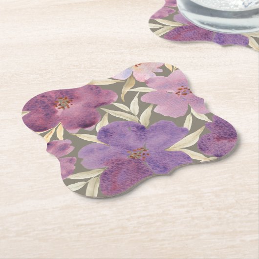 Waterverf Lila's in groene achtergrond Kartonnen Onderzetters (Gekanteld)