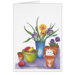 Waterverf "Liliana" van de witte kat-fruitbloemen