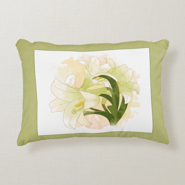 Waterverf Lilies 12x16inch Pillow Accent Kussen (Voorkant)