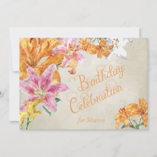 Waterverf Lilies Custom Birthday Invite Kaart (Voorkant)