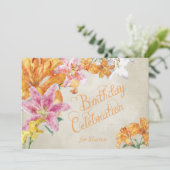 Waterverf Lilies Custom Birthday Invite Kaart (Staand voorkant)