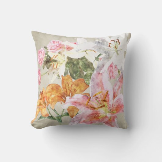 Waterverf Lilies Pillow Kussen (Voorkant)