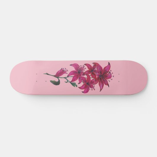Waterverf Lillies Pink Skateboard (Horizontaal)