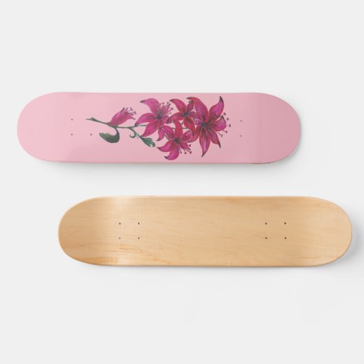 Waterverf Lillies Pink Skateboard (Horizontaal)